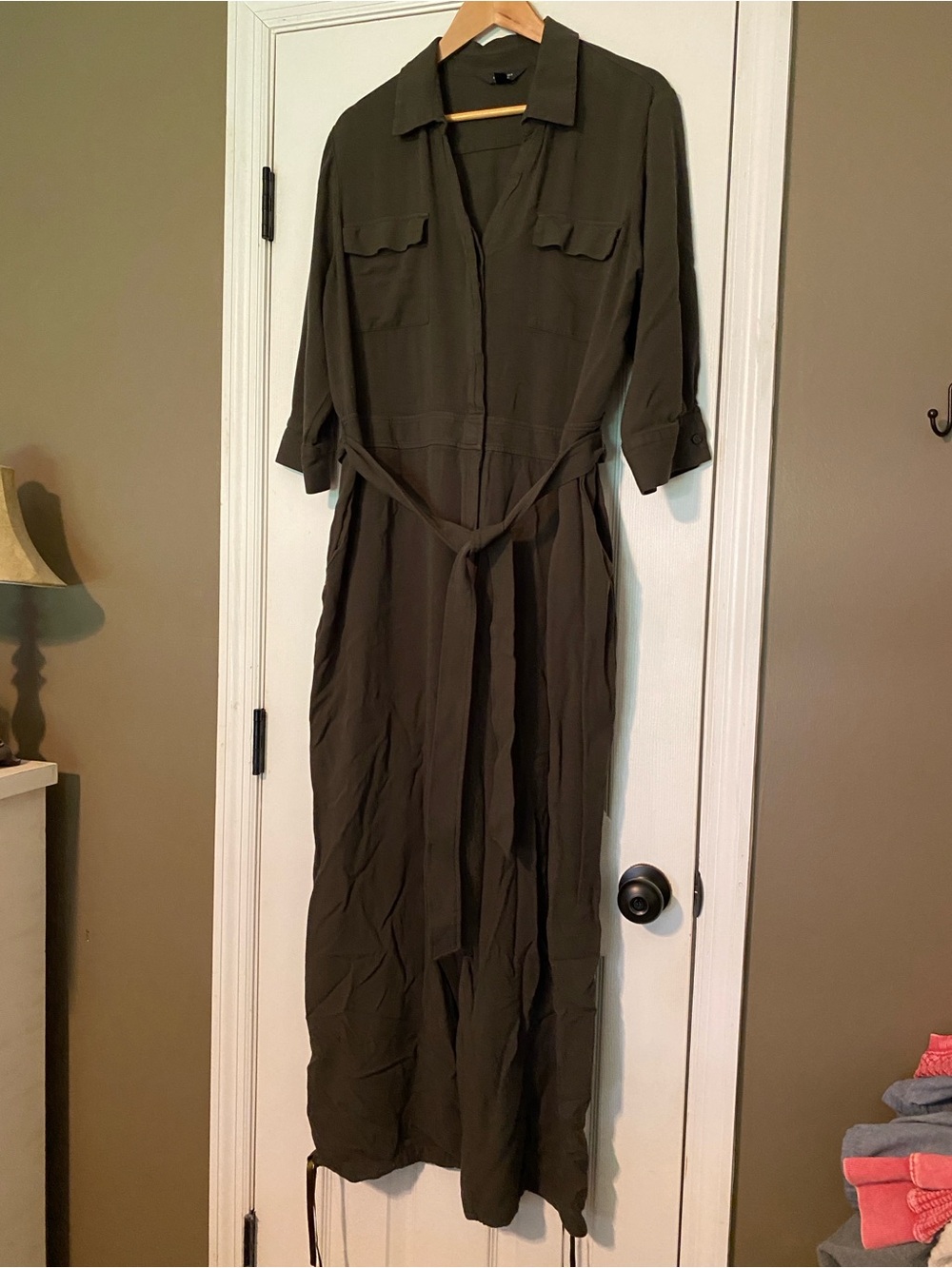 Simply Vera - Vera Wang Olive Green Jumpsuit with Tie Waist - size Womens XL